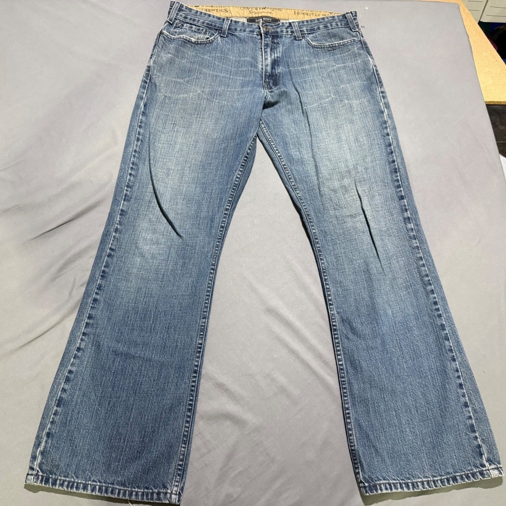 Levi Strauss Signature Jeans Mens 36x32 Blue Low Bootcut Denim 100% Cotton